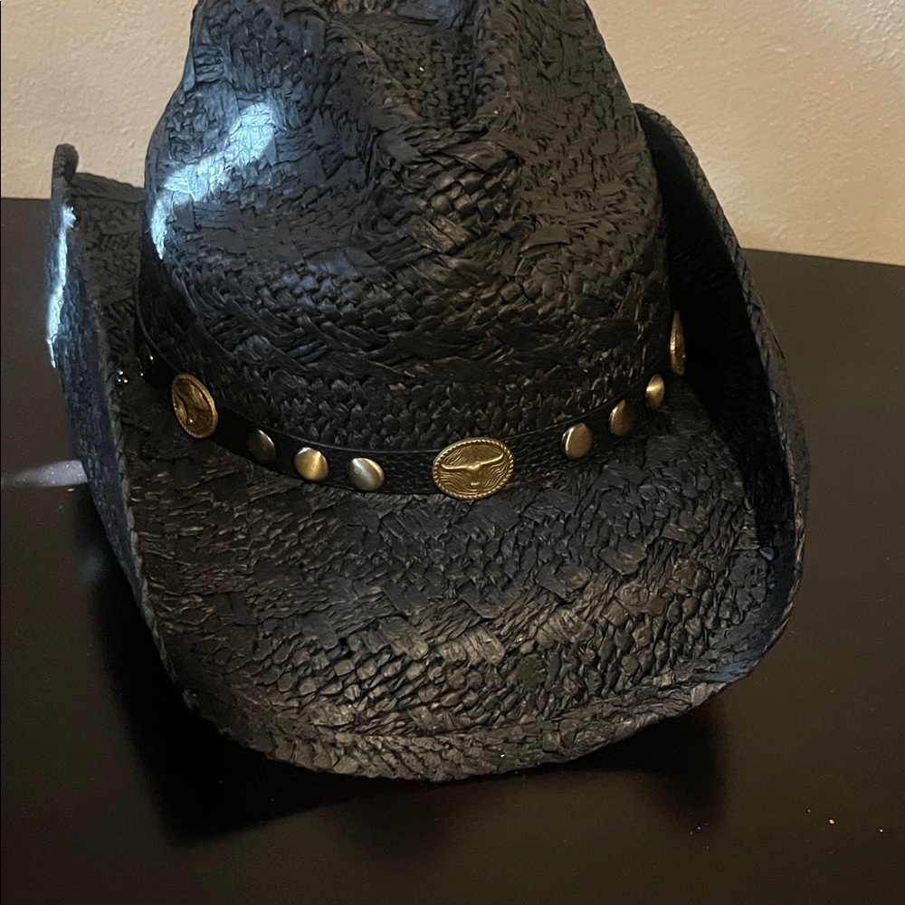Black Straw Cowboy Hat with Gold Accents
